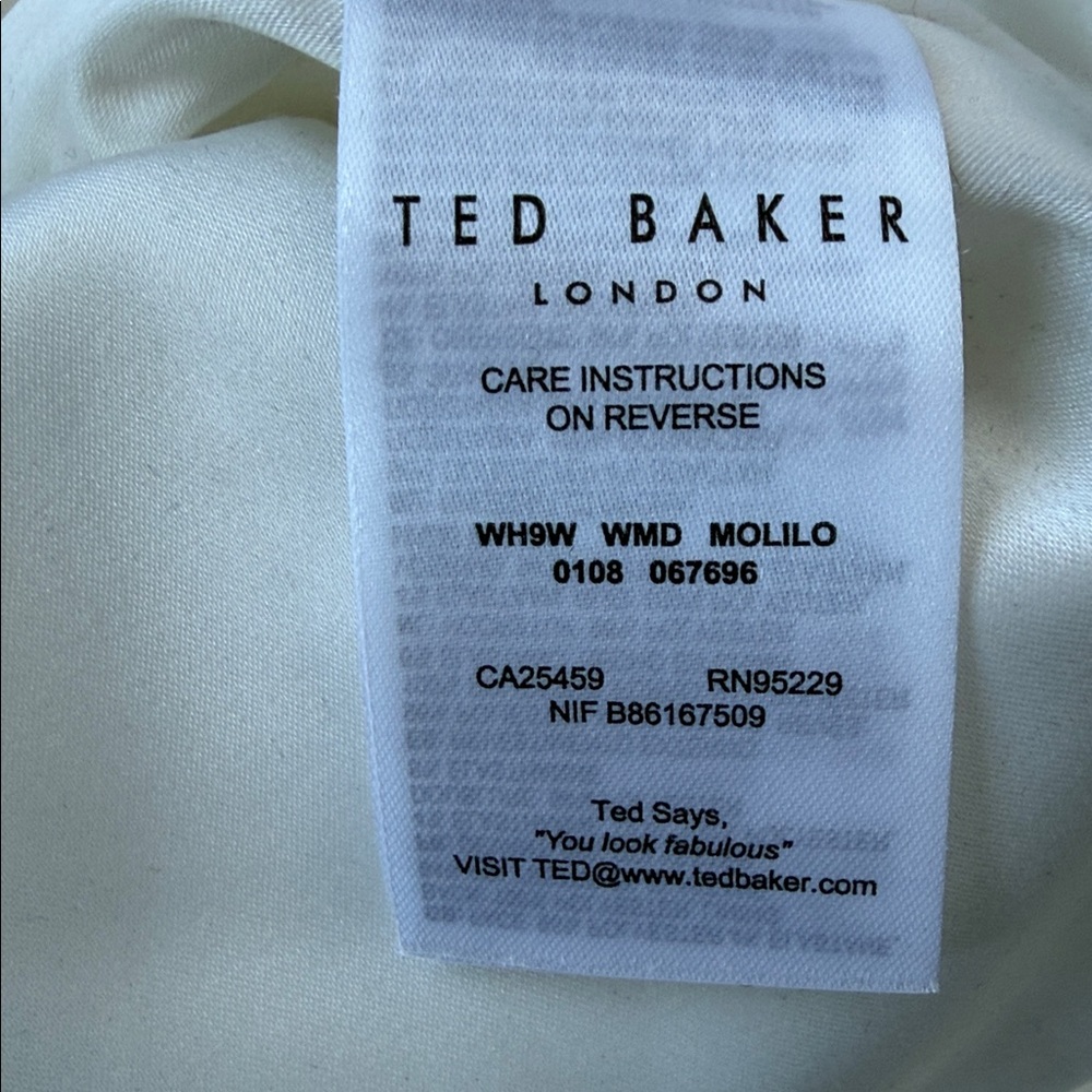 Ted Baker London White Midi Dress with Green & Red Belt and Botanical Bird Print - Picture 7 of 7